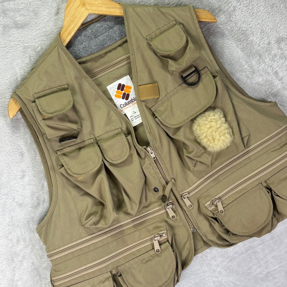 Vtg Columbia Men's Fishing Vest Khaki Multi-Pocket Utility‎ Outdoor Sz Medium